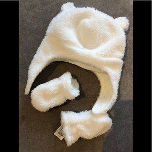 Carters White Baby Hat and Mittens Set